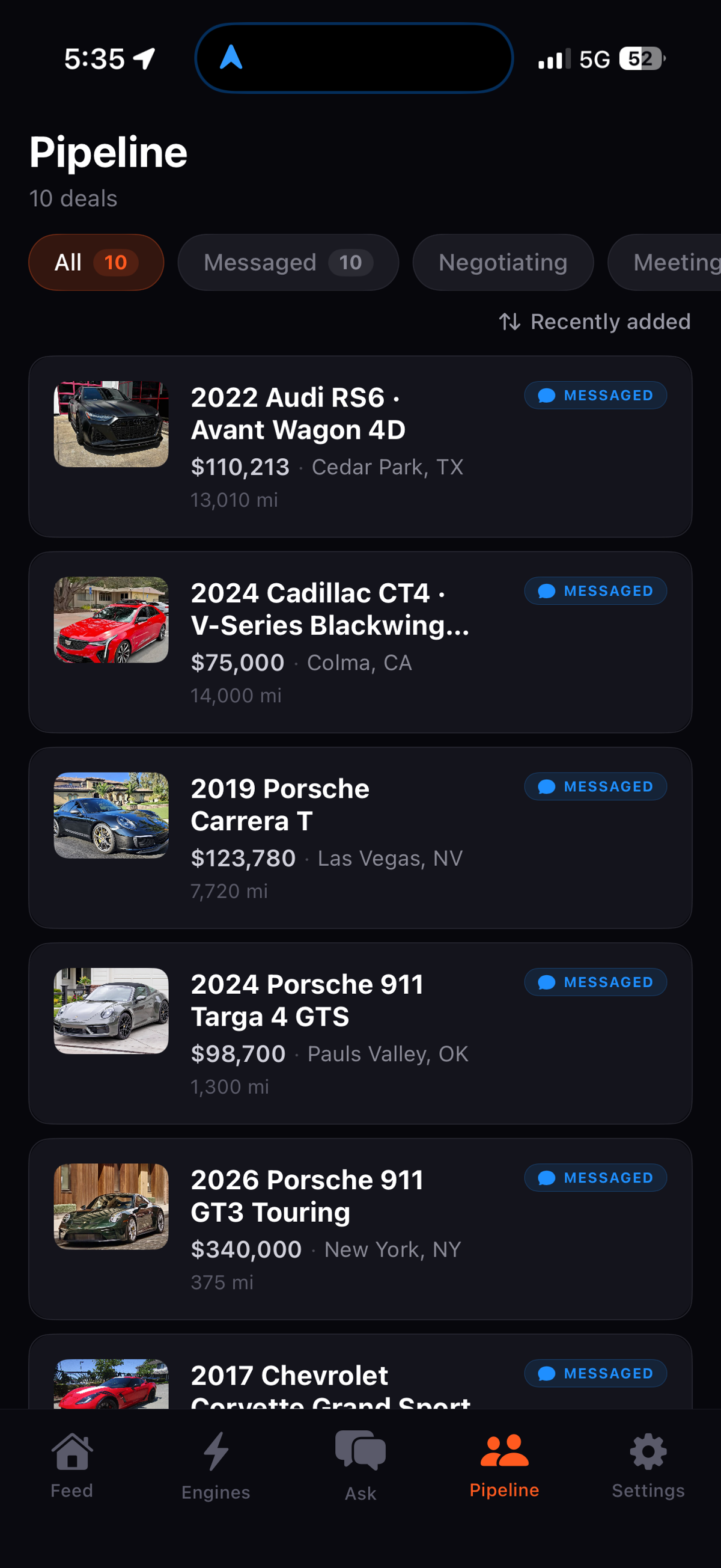 Hooptie pipeline on iPhone — Porsche and exotic private-party cars being worked nationwide