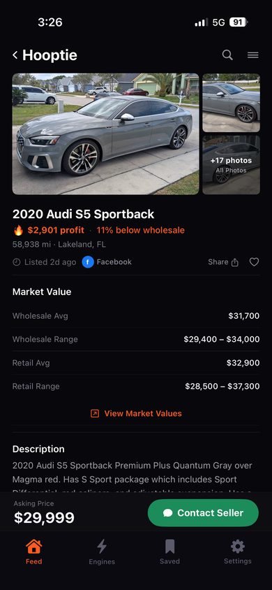 Hooptie deal detail and margin breakdown